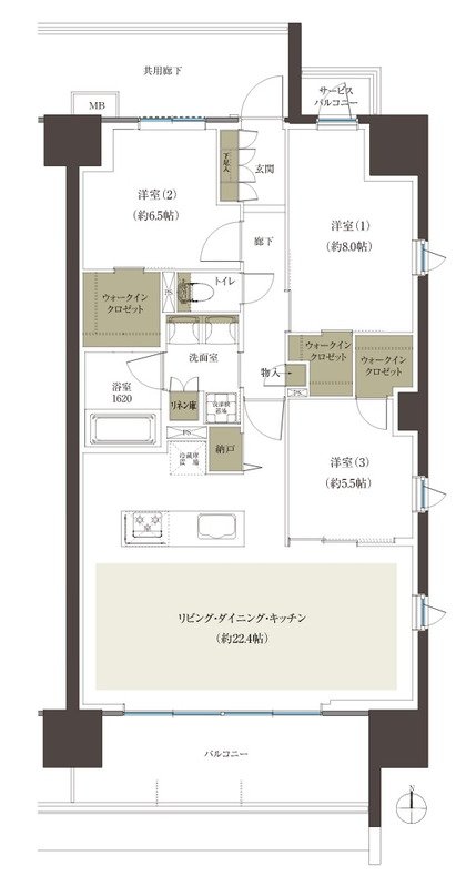 レーベン水戸ONE STATE TOWER 間取り Mタイプ