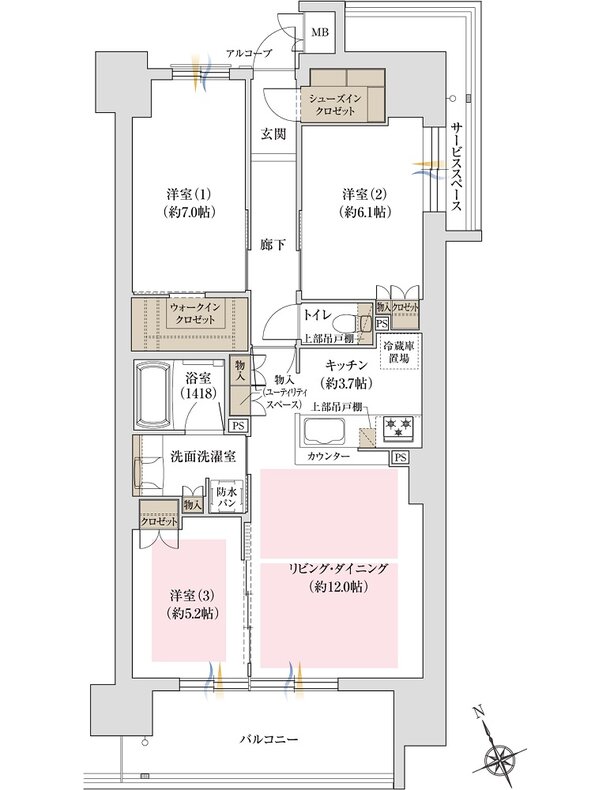 ジオ島本 間取り Pタイプ 2工区 サウス棟