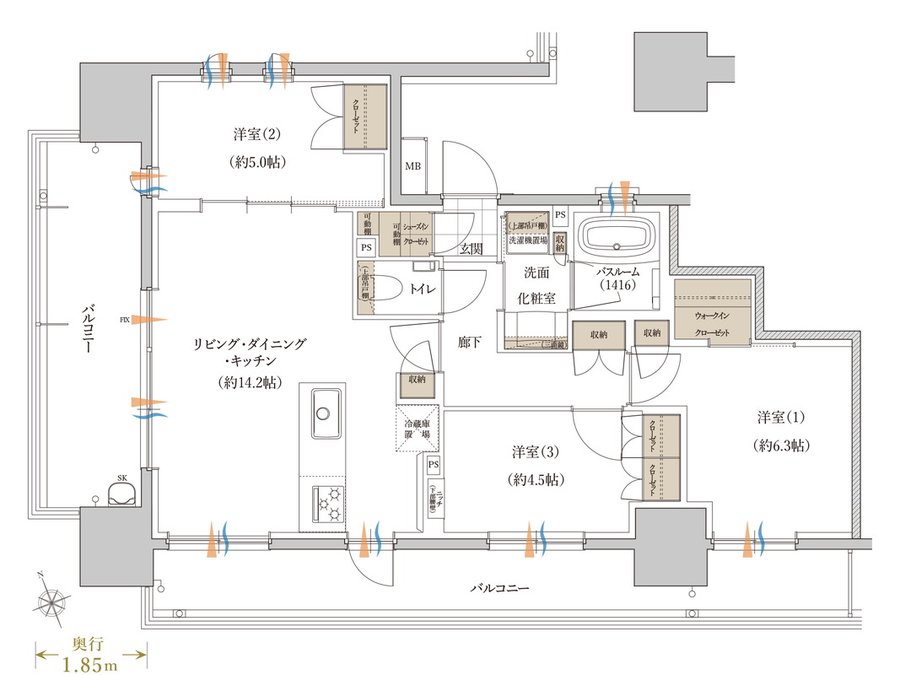 アトラス熊本呉服町 間取り Hタイプ