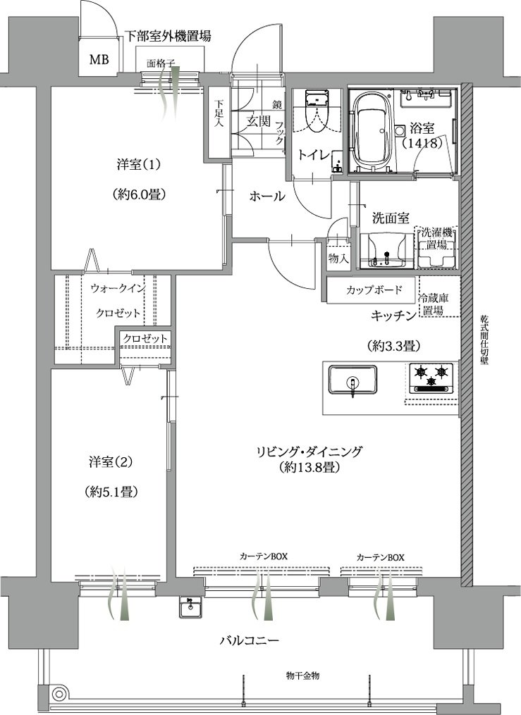 エンクレストガーデン福岡 間取り B8-2[B棟][menu][6・7F]