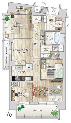 プレサンス ロジェ 観音本町リバービスタ 間取り Aタイプ