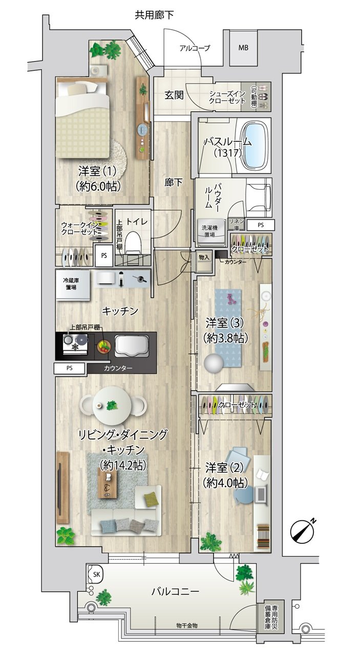 プレサンス ロジェ 観音本町リバービスタ 間取り Bタイプ