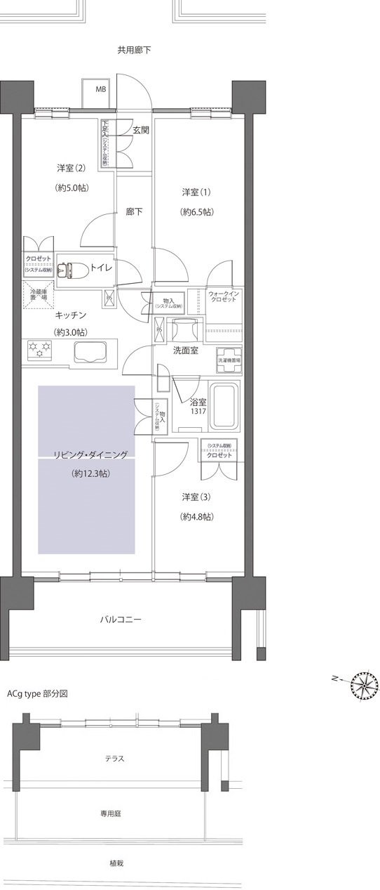 レーベン鶴岡 GRAN MARK TERRACE 間取り ACgタイプ