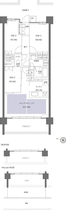 レーベン鶴岡 GRAN MARK TERRACE 間取り AH・AHgタイプ