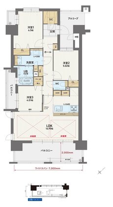 グランドキャッスル戸畑 STA. 間取り A type（2～12階）
