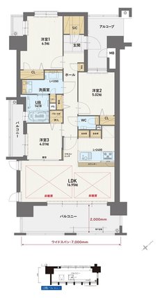 グランドキャッスル戸畑 STA. 間取り A type（13階）