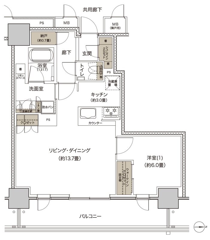 リビオタワー大分 間取り Hタイプ　メニュープラン１