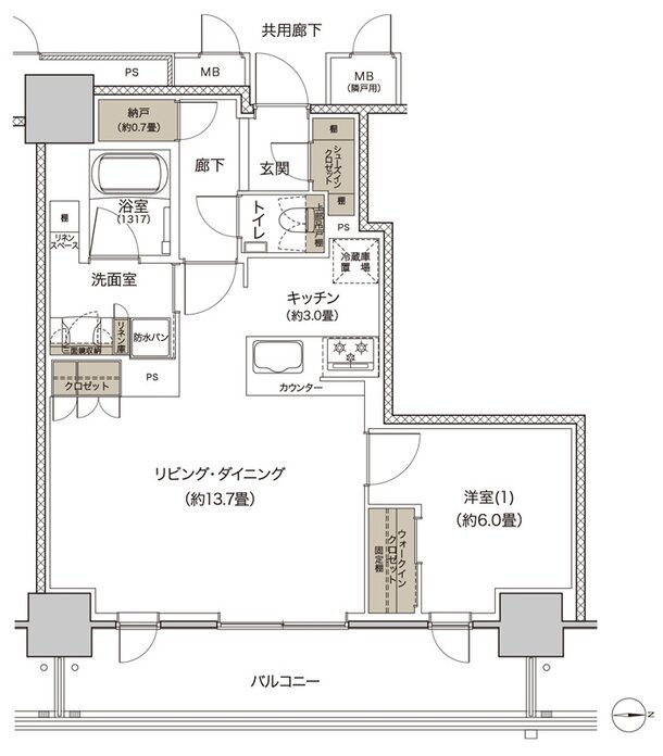 リビオタワー大分 間取り Hタイプ　メニュープラン１