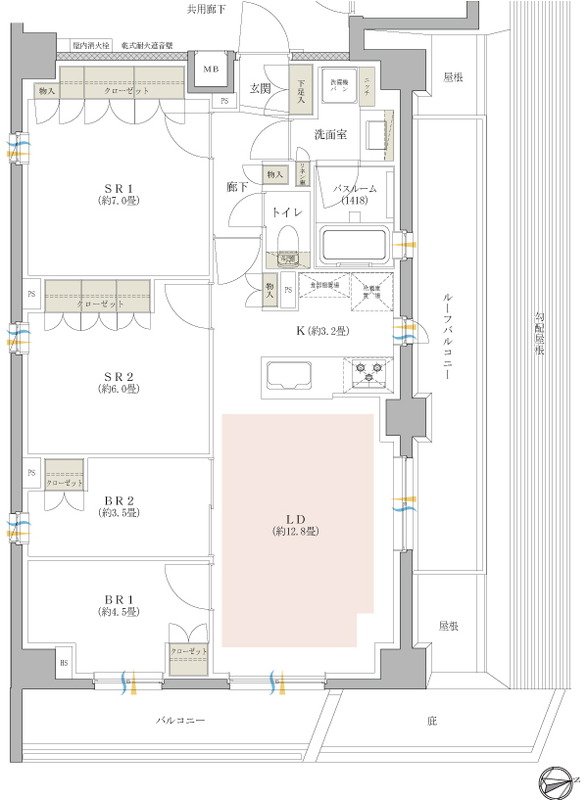 オープンレジデンシア北綾瀬プロジェクト 間取り Mrタイプ(北綾瀬コート)