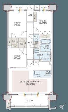 レ・ジェイドシティ千里藤白台 間取り C-O TYPE