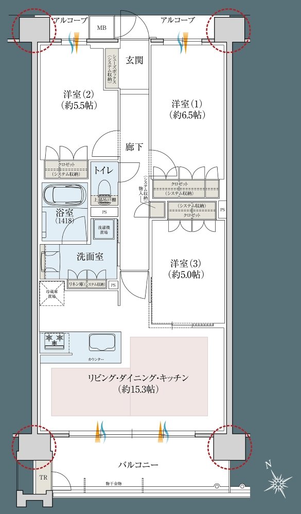 レ・ジェイドシティ千里藤白台 間取り C-C TYPE