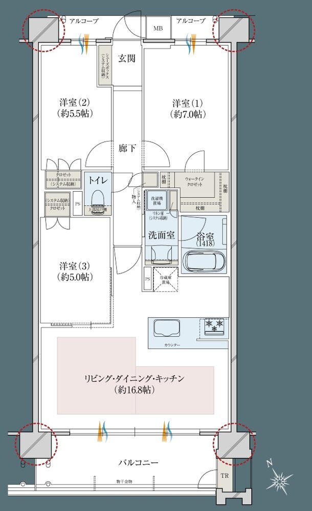 レ・ジェイドシティ千里藤白台 間取り C-B TYPE