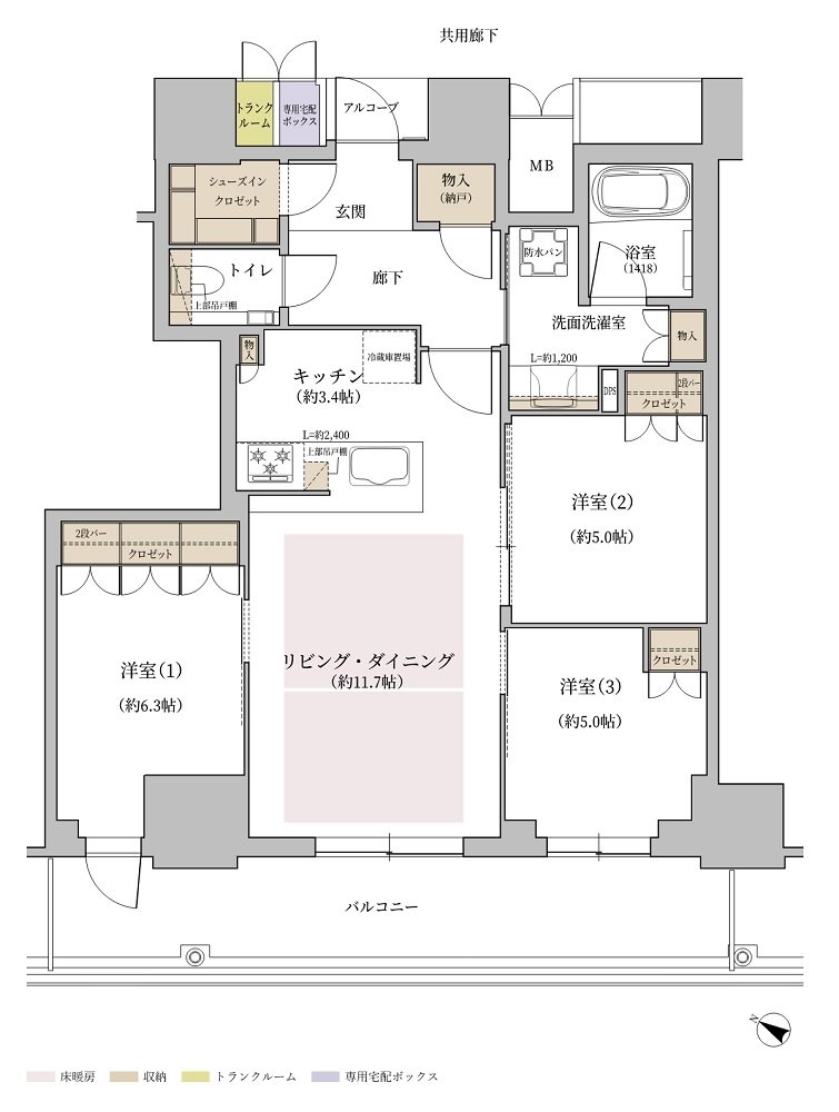 ジオタワー大阪十三 間取り EQタイプ（27.28.31～38階）