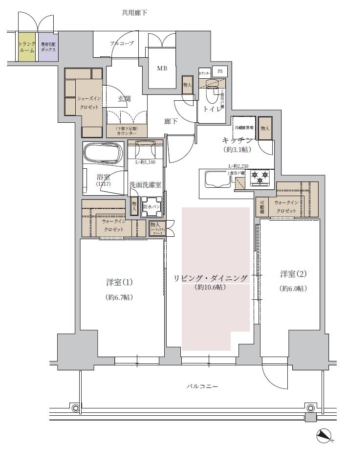 ジオタワー大阪十三 間取り SJタイプ（13.14階）