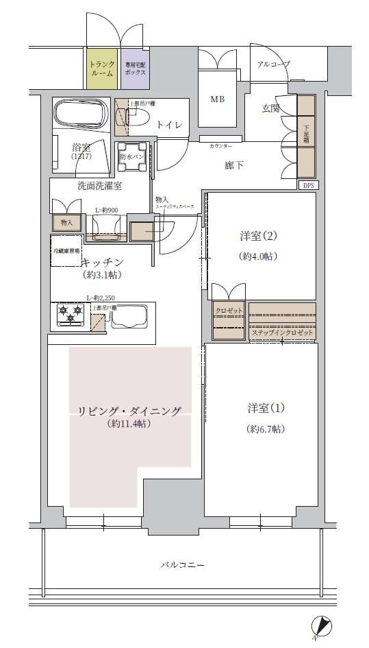 ジオタワー大阪十三 間取り SOタイプ（13・14階）