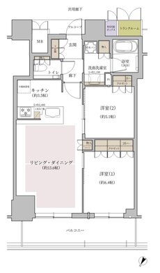 ジオタワー大阪十三 間取り EMタイプ（33・34階）