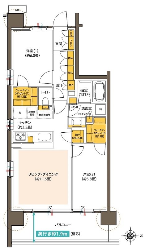 パークホームズ溝の口　ミッドイースト 間取り E63Aタイプ