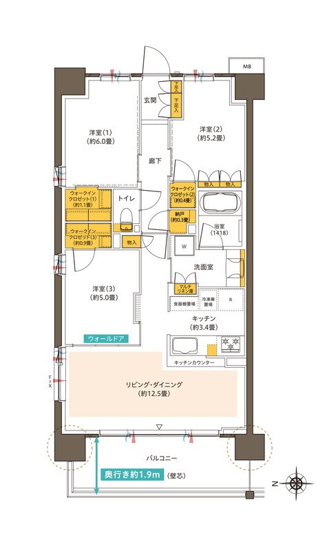 パークホームズ溝の口　ミッドイースト 間取り W72Aタイプ