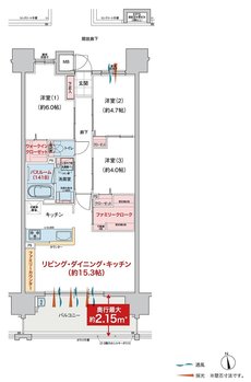 ヴェルディ・コーストテラス[吉島] 間取り E type（2～15階）