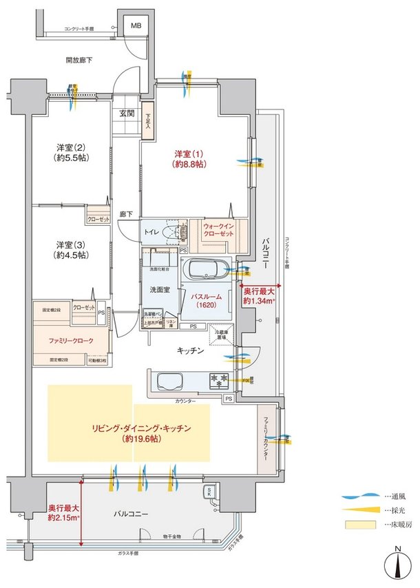 ヴェルディ東朝日町 間取り F type（2～14階）