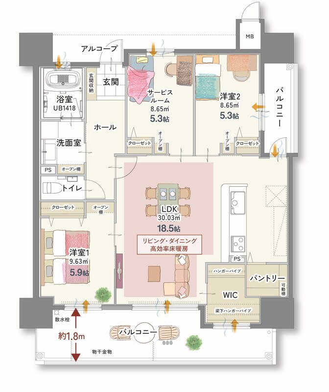 クレイルシティ山口堂の前 間取り Cタイプ(間取り変更プラン)