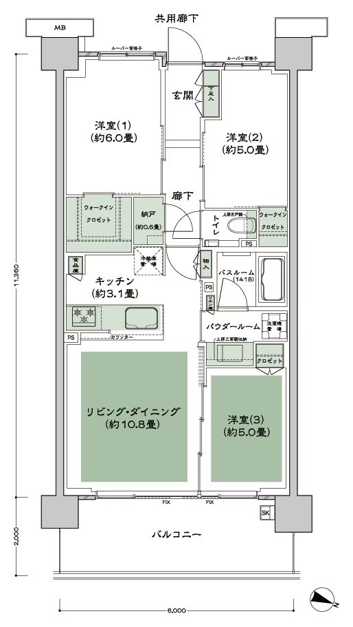 シティテラス登戸 間取り H3' type