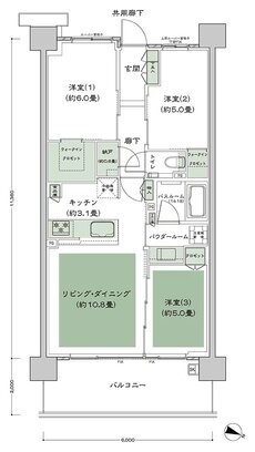 シティテラス登戸 間取り H1b'_3-7F type