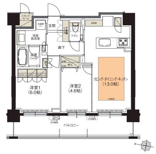 クリーンリバーフィネス元町プレセア 間取り Cタイプ