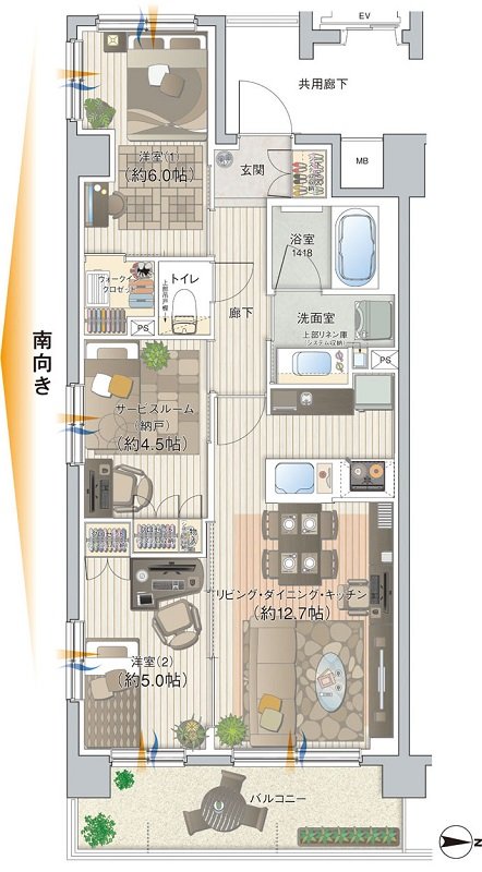 レーベン横濱西谷 DUARIZE 間取り Aタイプ（5階）