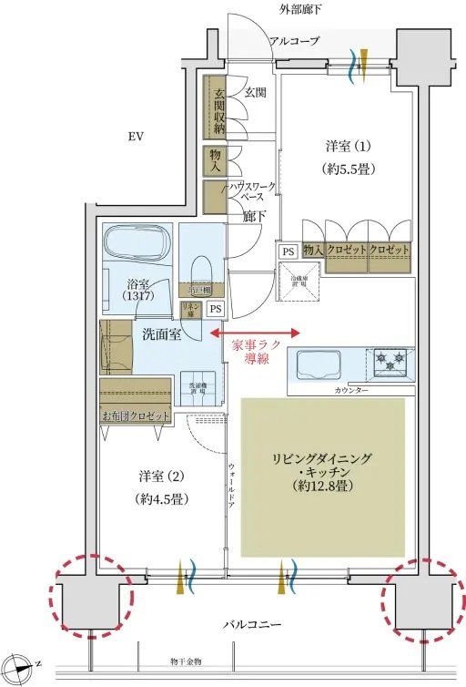 デュオヒルズ今池 間取り Bタイプ(第2期1次)