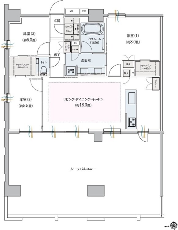 クリオ レジダンス八王子セントラルマークス 間取り Lタイプ