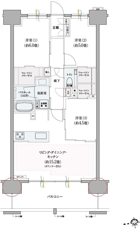 クリオ レジダンス八王子セントラルマークス 間取り Eタイプ
