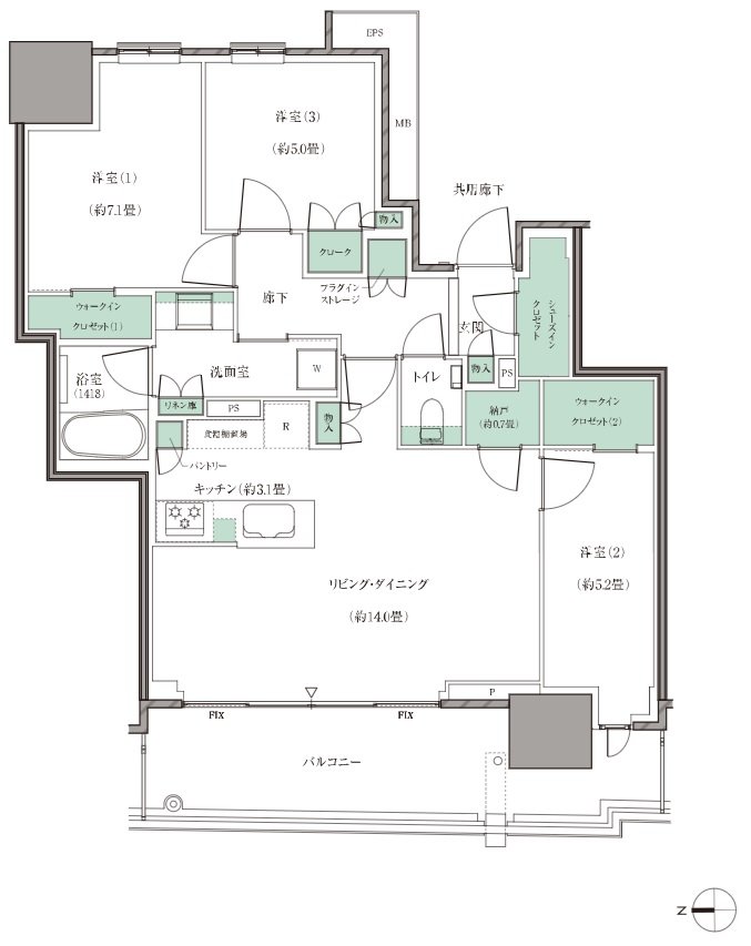 幕張ベイパーク　ライズゲートタワー 間取り W81/W81tタイプ