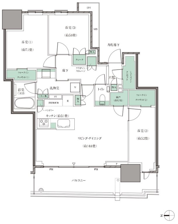 幕張ベイパーク　ライズゲートタワー 間取り W81/W81tタイプ