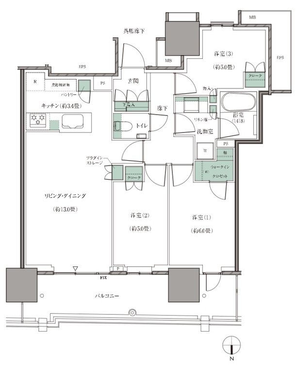 幕張ベイパーク　ライズゲートタワー 間取り N71Bタイプ