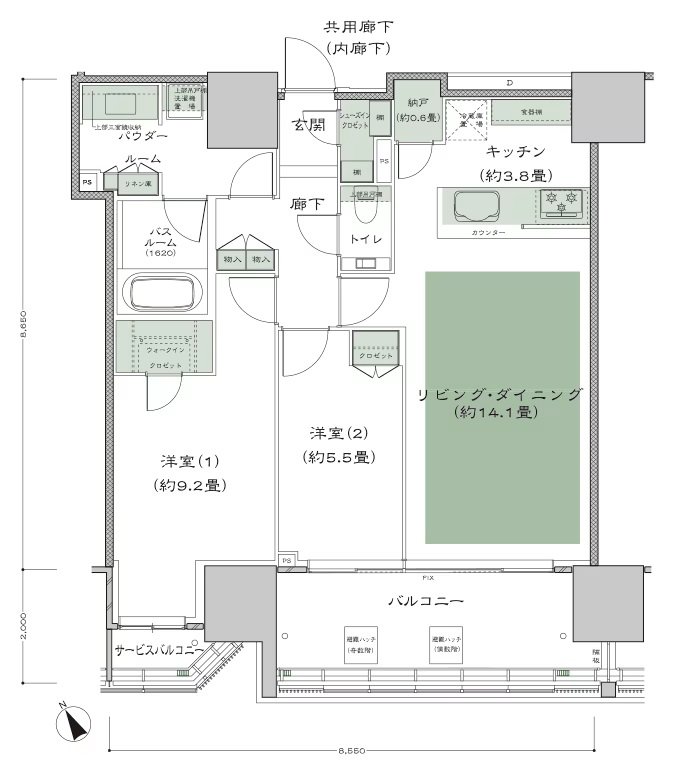 グランドヒルズ恵比寿 間取り 75I-1 type