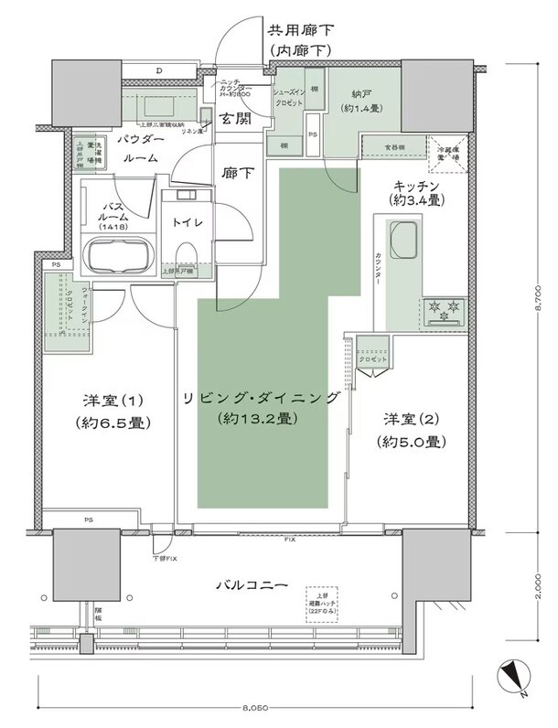 グランドヒルズ恵比寿 間取り 65Q-1 type