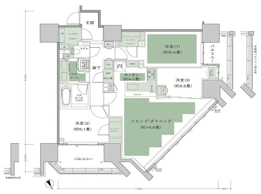 グランドヒルズ恵比寿 間取り 95R-1 type