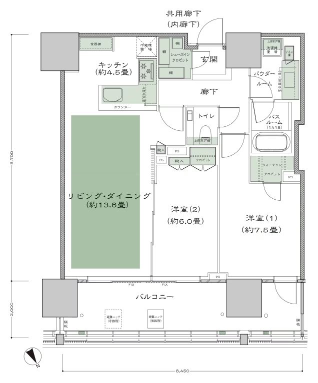グランドヒルズ恵比寿 間取り 70O-1 type