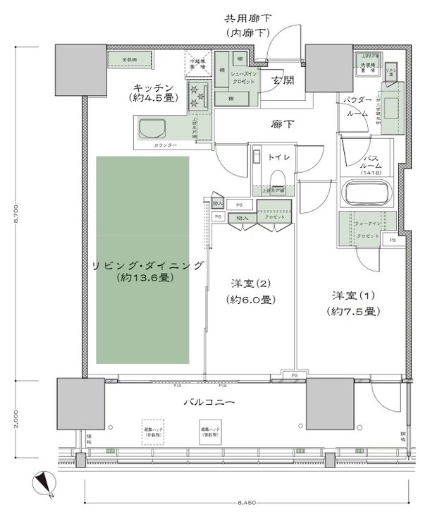 グランドヒルズ恵比寿 間取り 70O-1 type