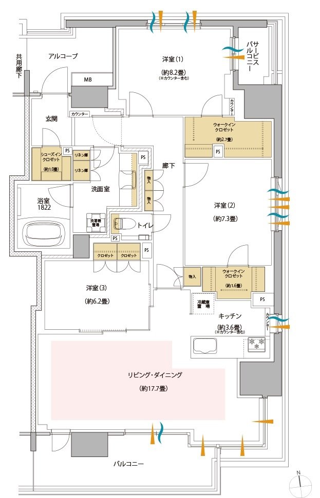 サンリヤン岐阜グランコンド 間取り Nタイプ