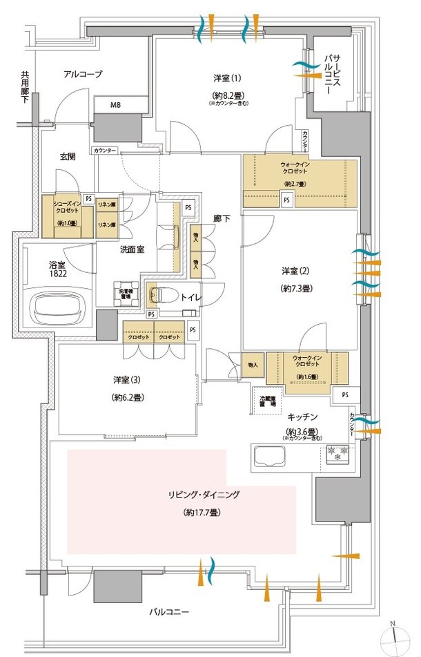 サンリヤン岐阜グランコンド 間取り Nタイプ