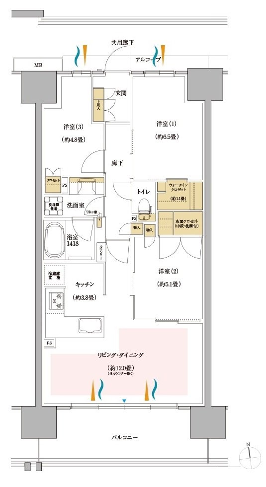 サンリヤン岐阜グランコンド 間取り Bタイプ