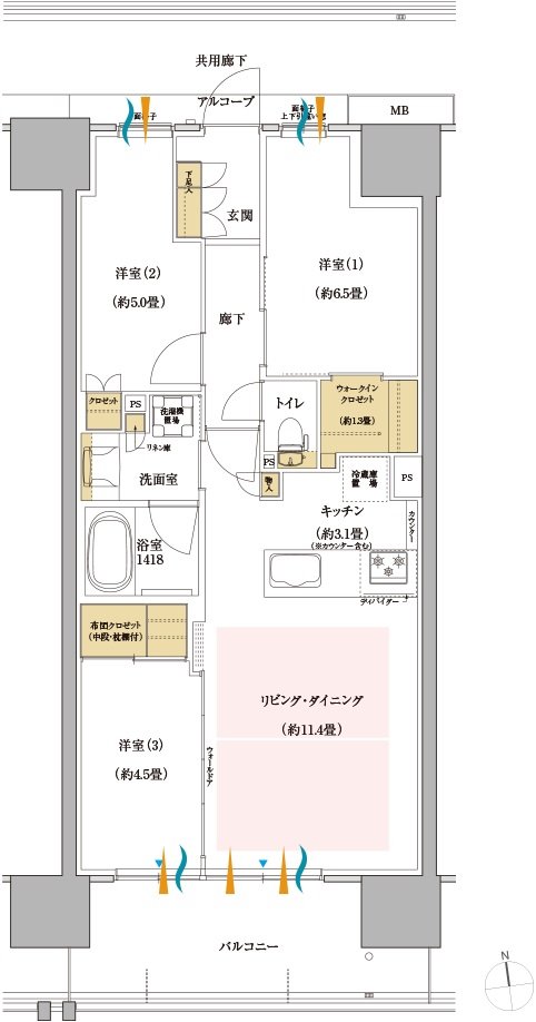 サンリヤン岐阜グランコンド 間取り Eタイプ