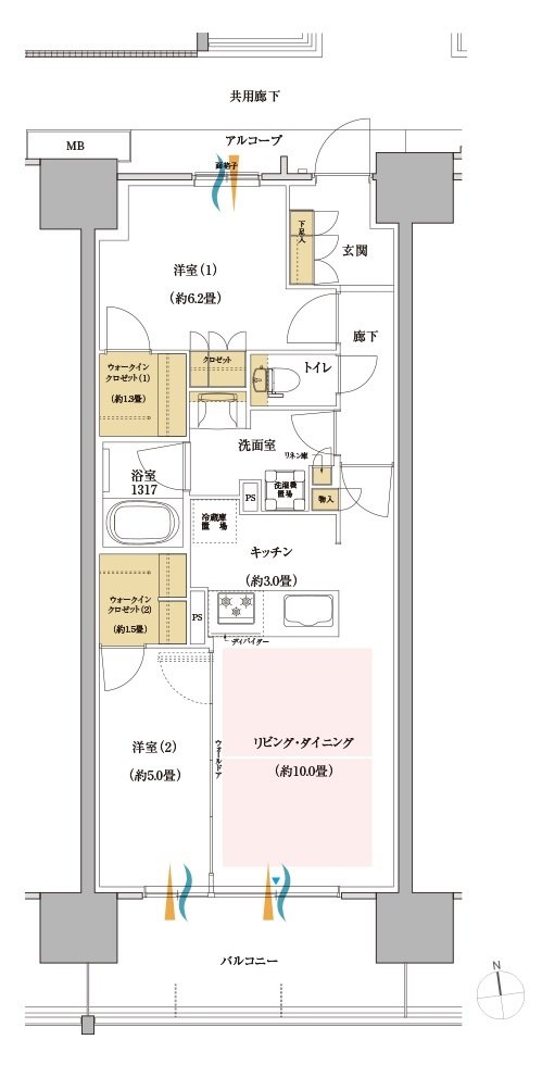 サンリヤン岐阜グランコンド 間取り Hタイプ