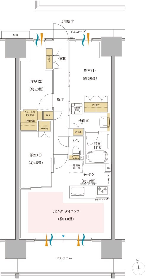 サンリヤン岐阜グランコンド 間取り D1タイプ