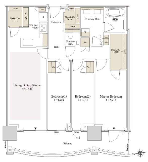 THE TOYOMI TOWER MARINE&SKY 間取り E-96Bw type