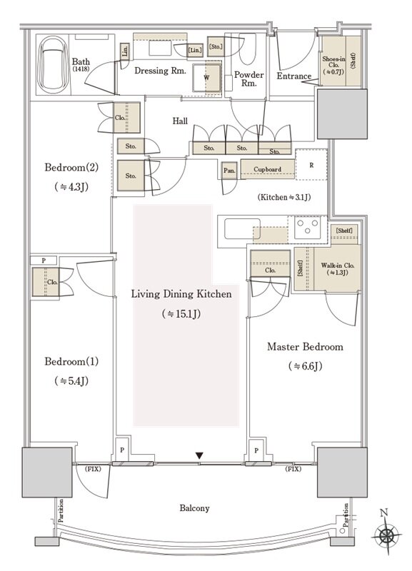 THE TOYOMI TOWER MARINE&SKY 間取り E-74Hs type