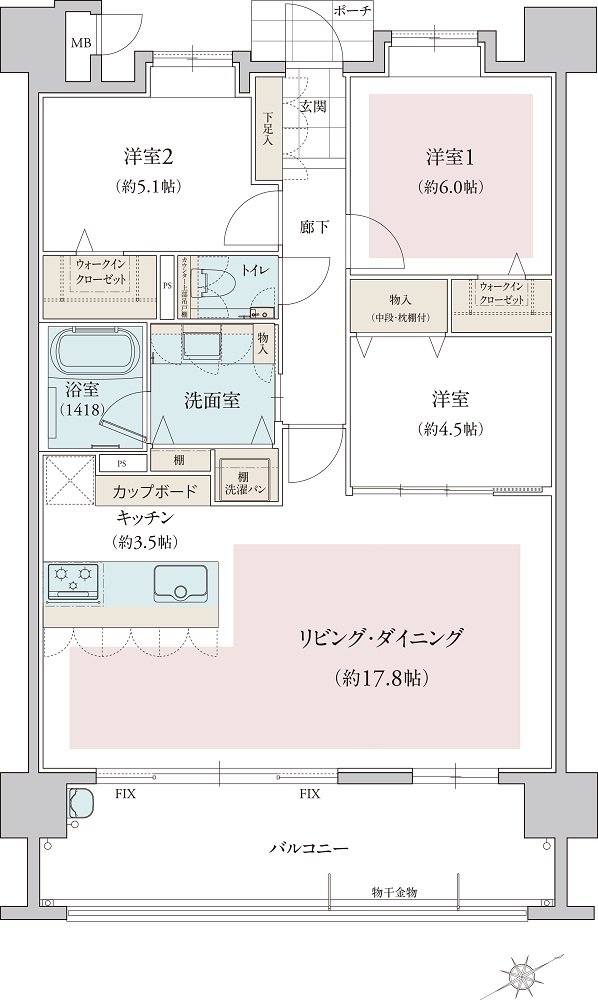 フリーディア和白レジデンス 間取り B type（select3）