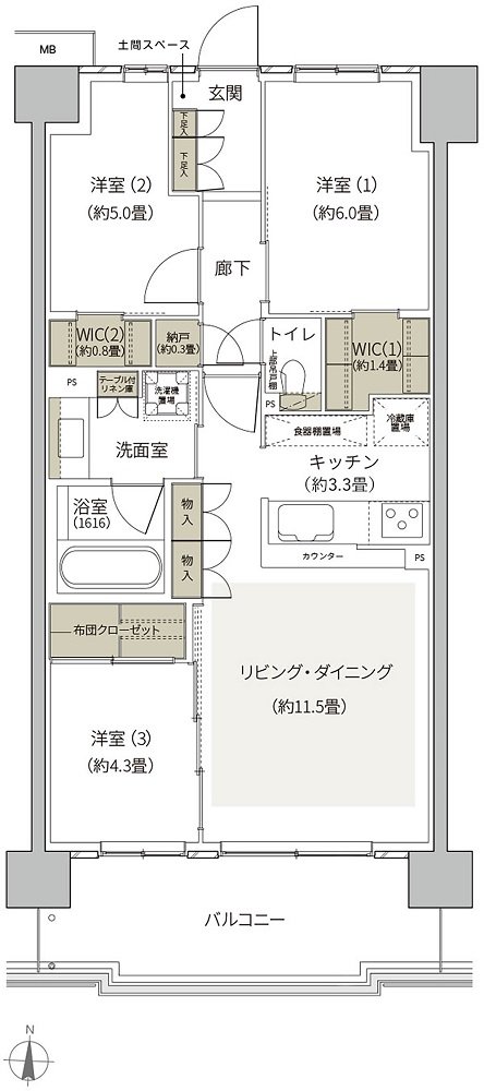 プライムパークス横浜並木 ザ・レジデンス 間取り WA-70b-4 type